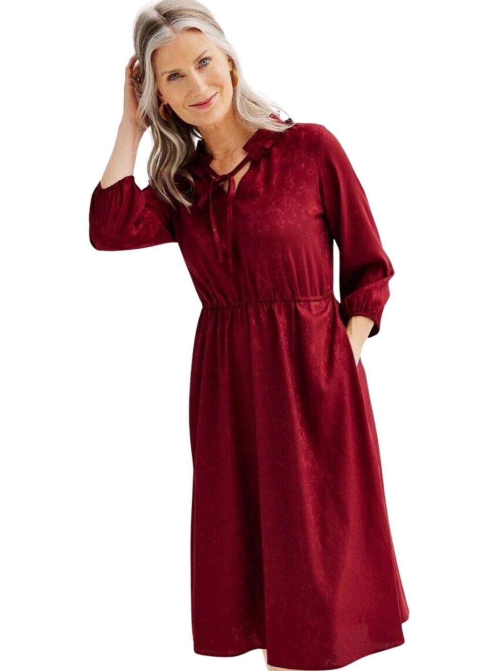 NWT Croft & Barrow Burgundy Tie-Front Printed Midi Dress